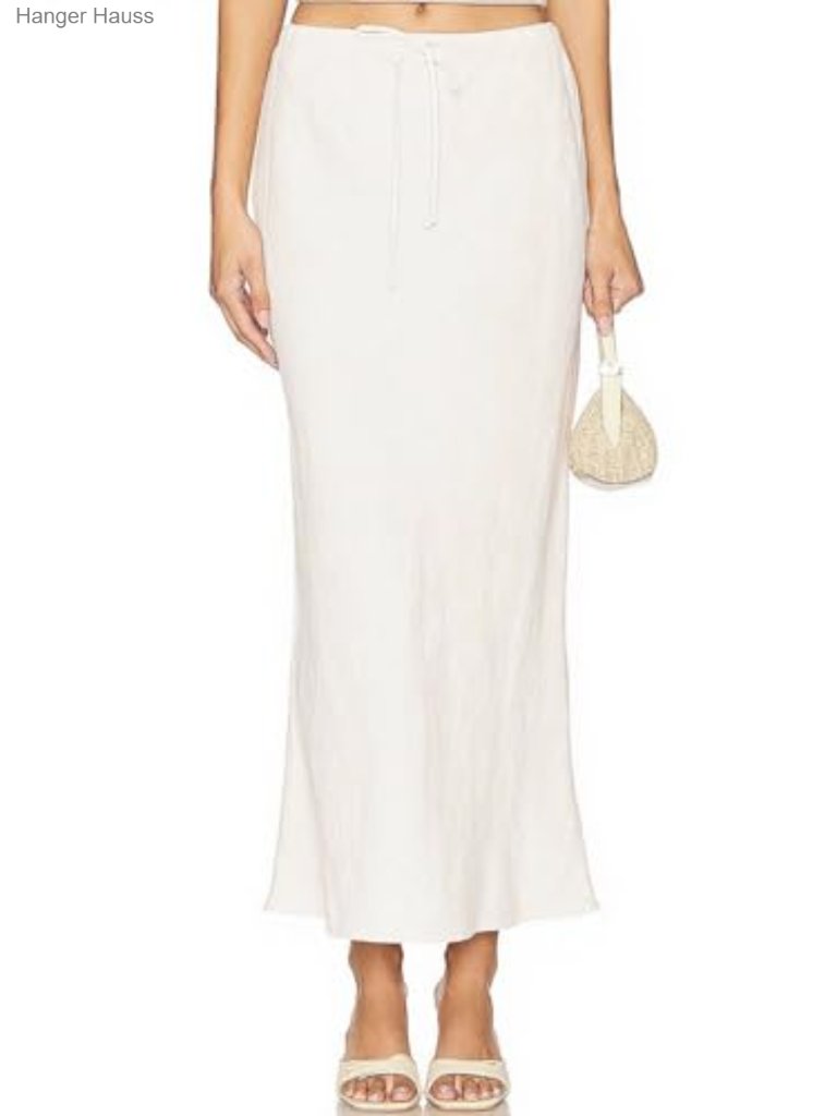 Linen Blend Maxi Skirt With Drawstring Flowy Flared A-Line For Women